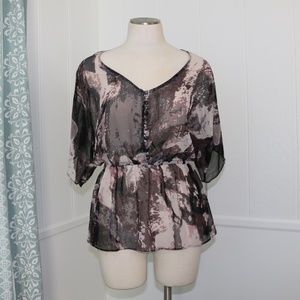 Logix blouse elastic waist flowy small 3/4 sleeve sheer